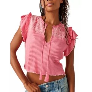 NWT Free People Sarafina Top In Pink Lemonade Combo, Size S
